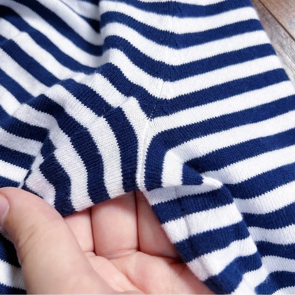 Sail to Sable • Striped Bell Sleeve Dress sweater knit mini navy blue white - Image 8