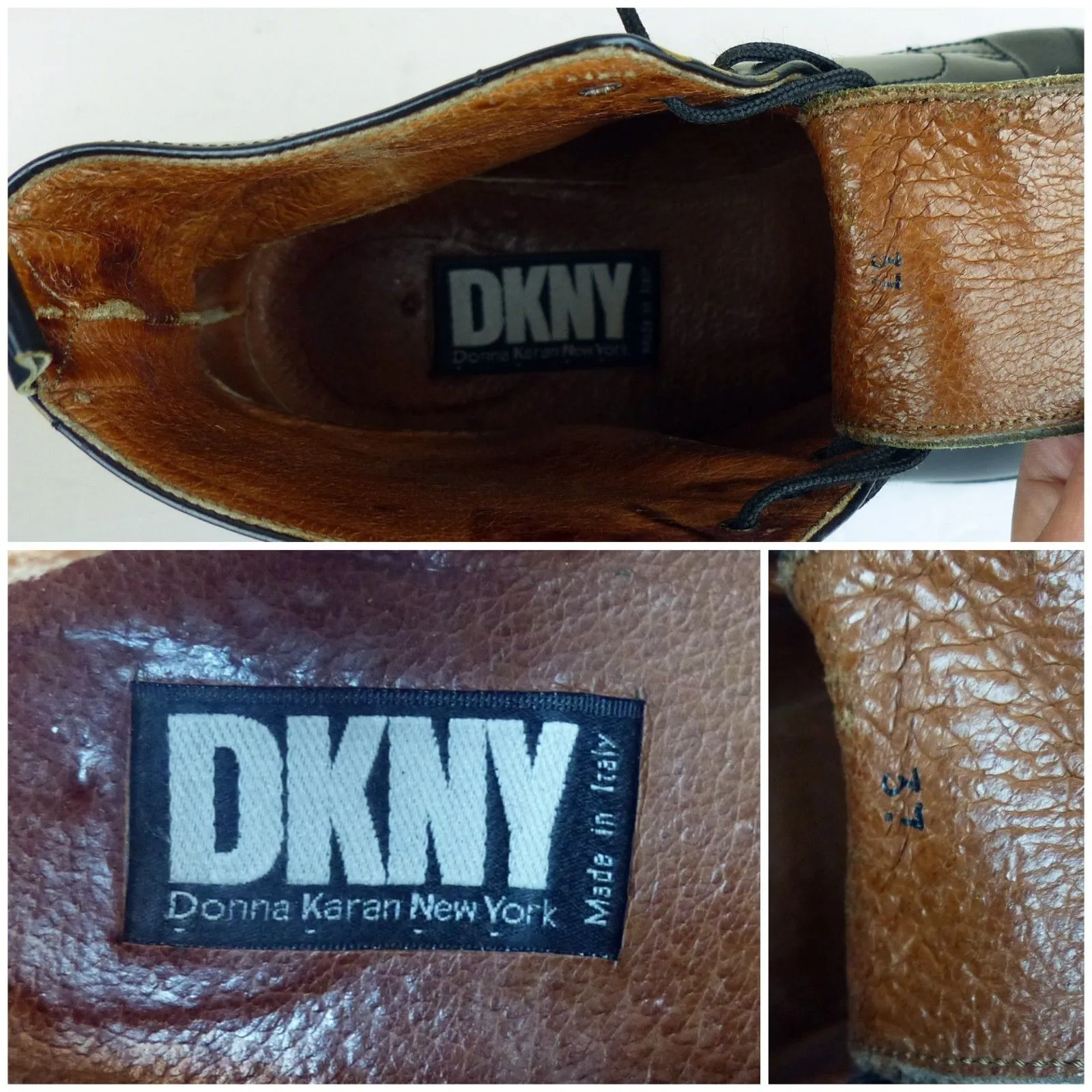 VTG DKNY Chukka Boots Women 37 6.5 US Black Leather Lace up Made in Italy Y2K - Image 6