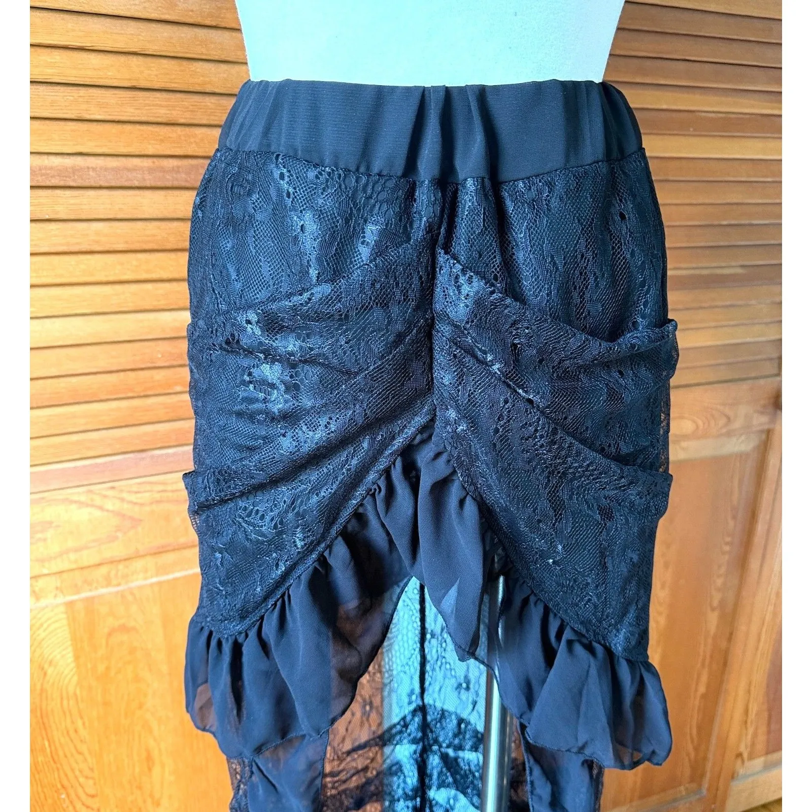 Gothic Lolita Punk Steampunk Victorian Cabaret Black Lace High Low Skirt S - Image 2