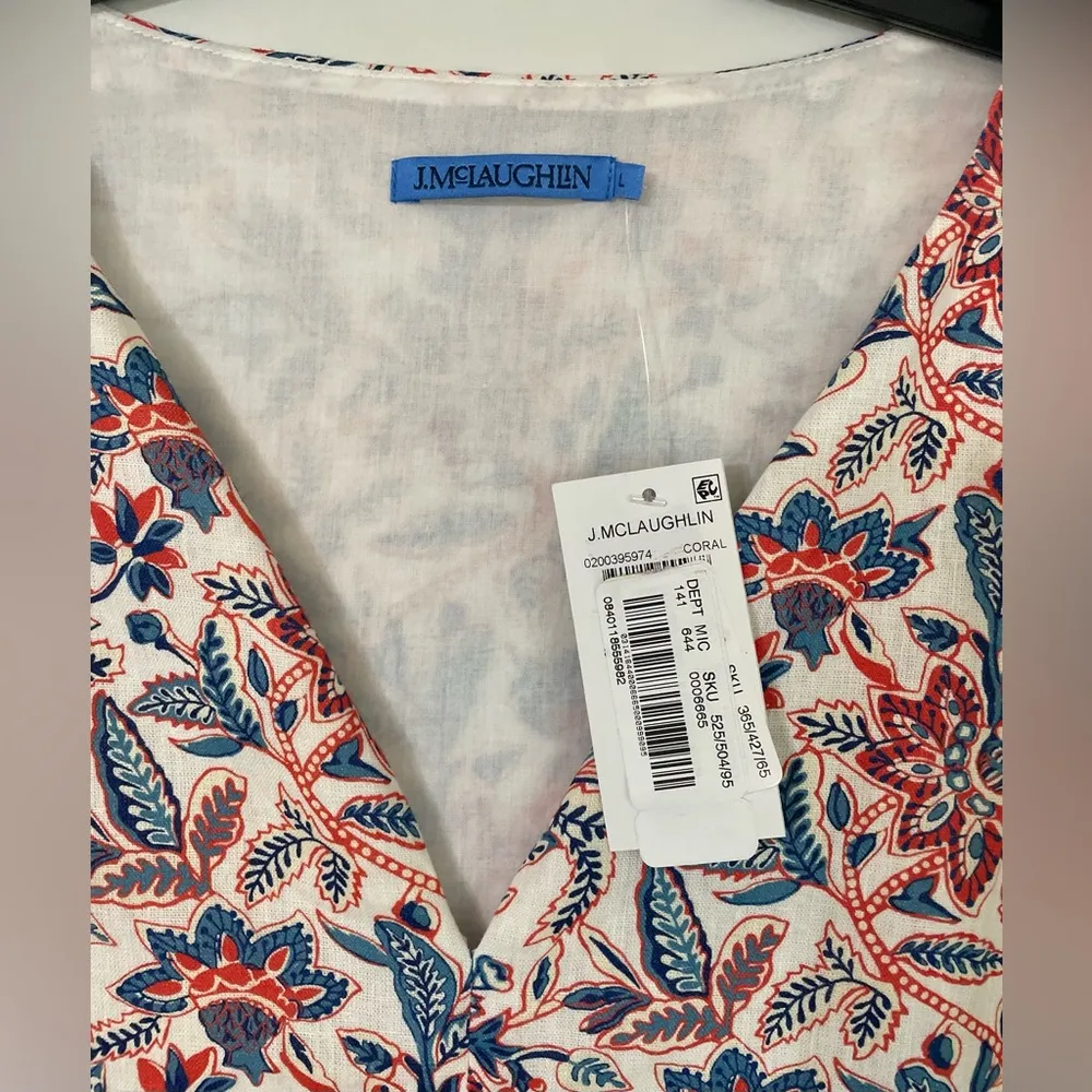 J. McLaughlin Rue Linen Floral Shift Dress Sleeveless Natural Fibers NWT Large - Image 2