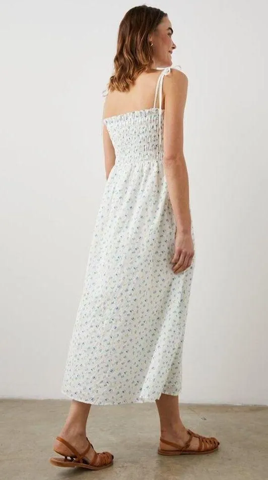 Rails Cotton Faith White Floral Smocked Tie Strap Midi Dress Bluebell Eyelet XL - Image 8