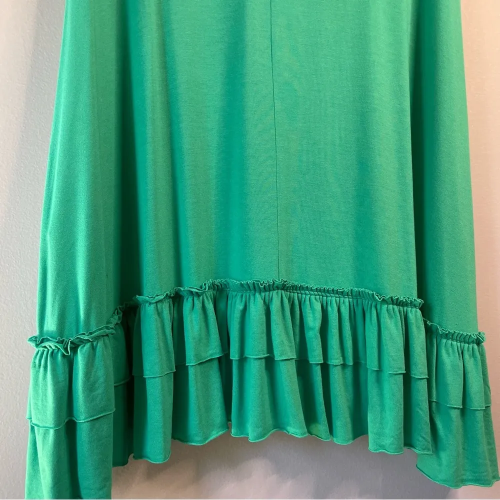 Easel Atlantis Green Short Sleeve Double Ruffle Hem Soft Jersey Knit Tunic Large - Image 4