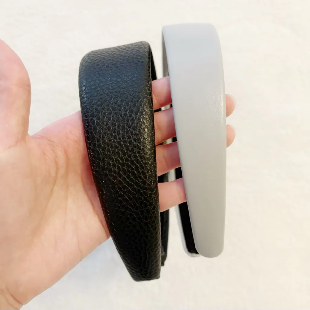 Japanese Black & Muted Baby Blue Y2K Faux Leather Headband Hair Accessory Set - Image 2