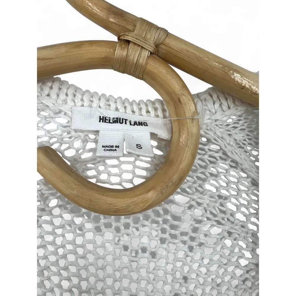 HELMUT LANG | S | Pure Linen Open Knit Front Cardigan Wrap Sweater White Luxury - Image 3