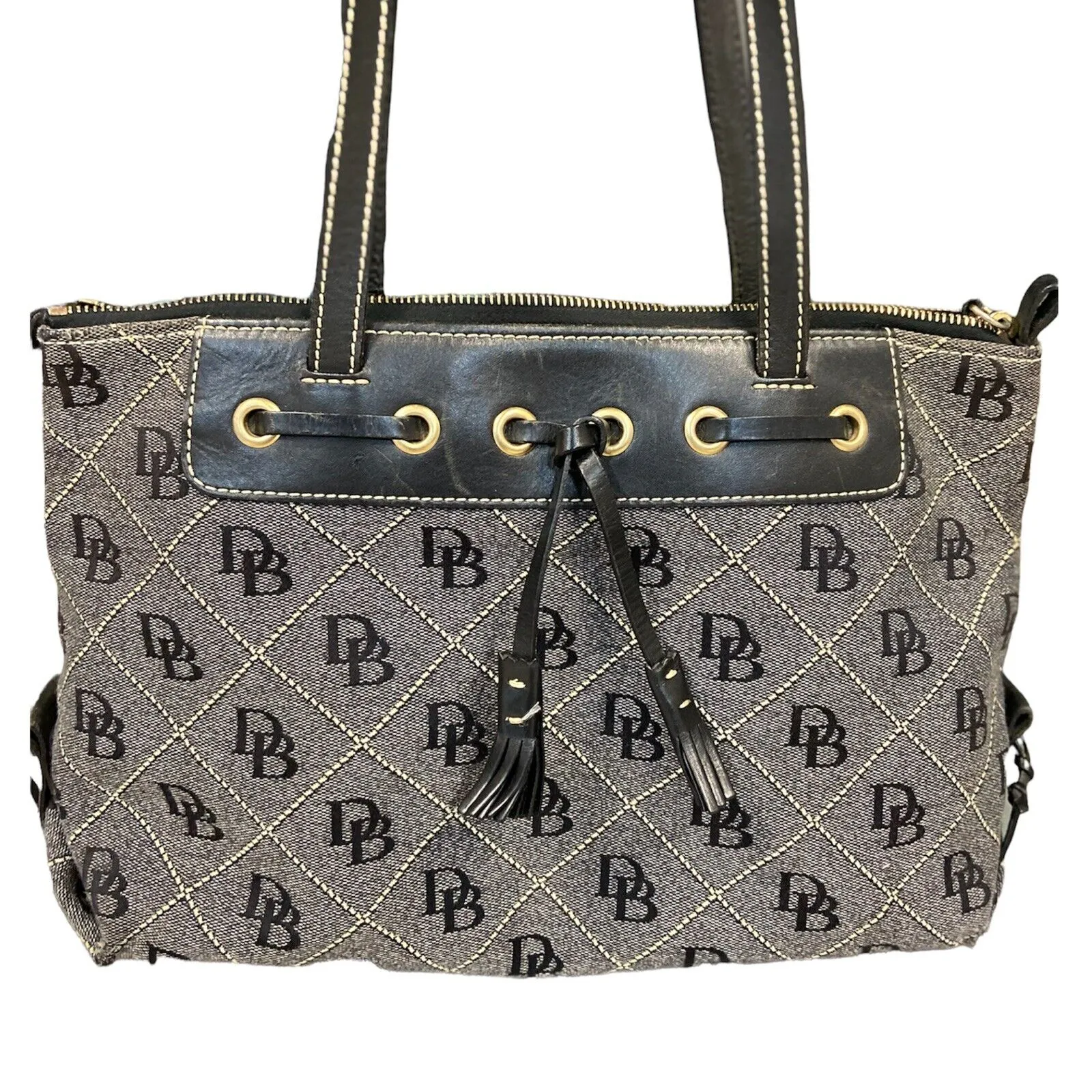 Vintage Dooney Bourke Black Monogram Authentic Canvas Leather Bag Tote Y2K - Image 2