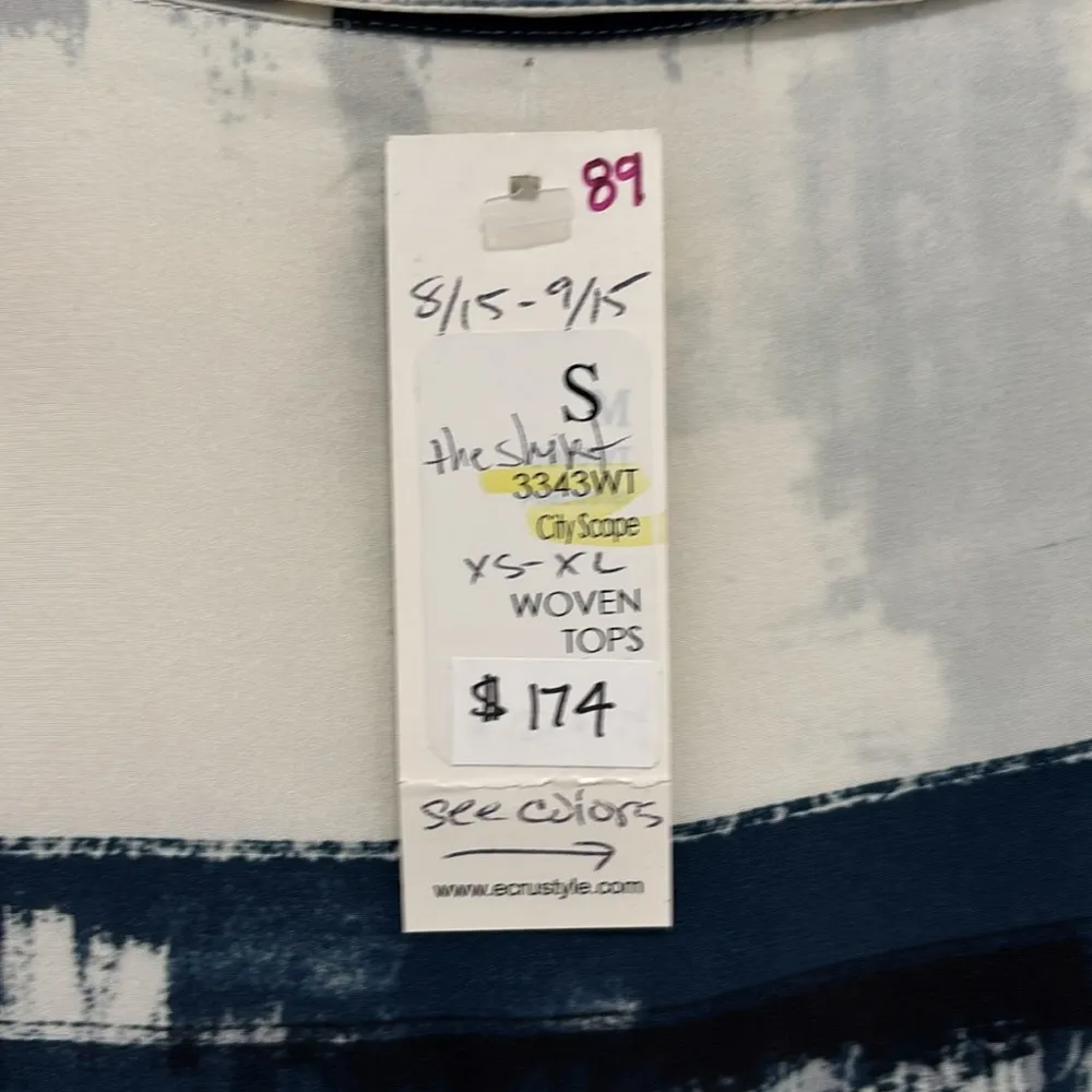 Revolve Ecru 100% Silk City Scape Watercolor Blouse - Image 4