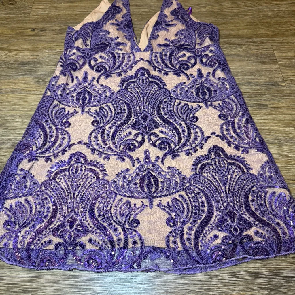 Free People Purple Lace Sequin Sparkly Mini Dress - Image 11