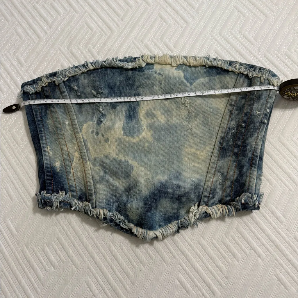 Vintage Dolce & Gabbana Light Blue distressed Denim Strapless Corset Top/IT40 - Image 10