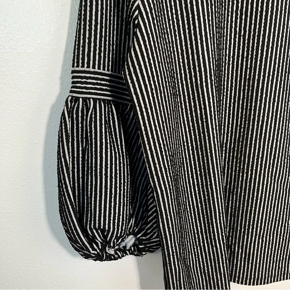 Max Studio Striped 3/4 Sleeve Tunic Top Black Ivory - Image 8