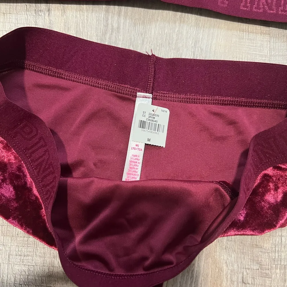 NWT PINK Victoria's Secret Velvet Bralette and Panty Set - Burgundy - Image 2