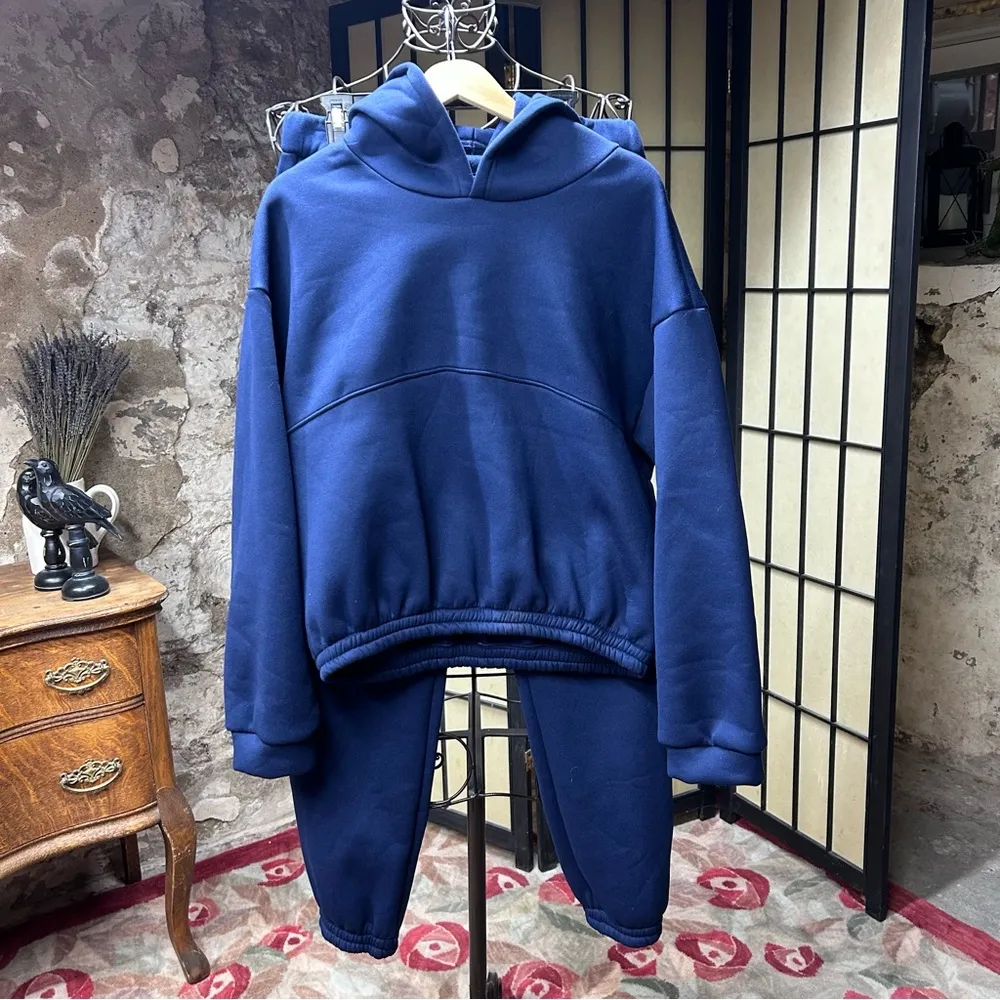 NWOT Women's Navy Blue 2 Piece Hoodie Oversized Sweatsuit: Size XXL - Image 6