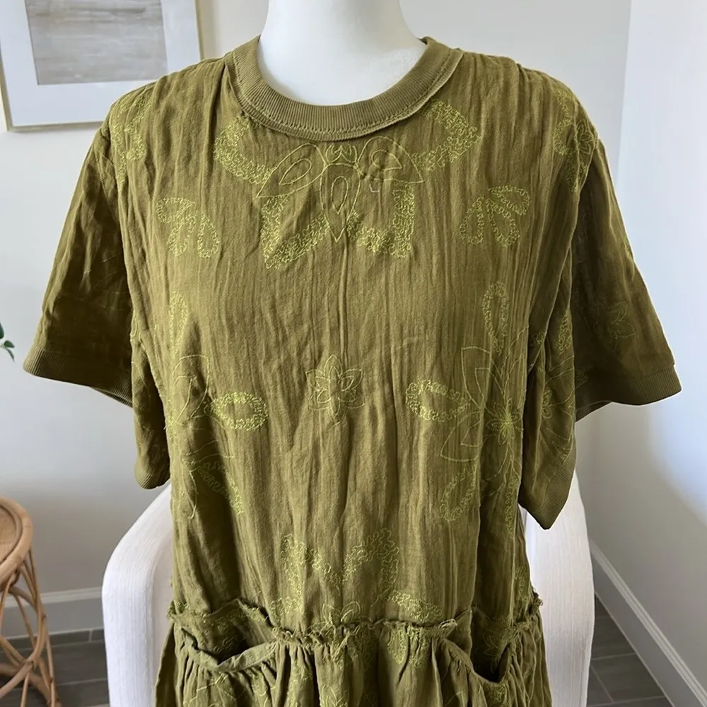 NWOT Free People Picking Petals Embroidered Mini Tunic Dress in Cardamom Seed XS - Image 8