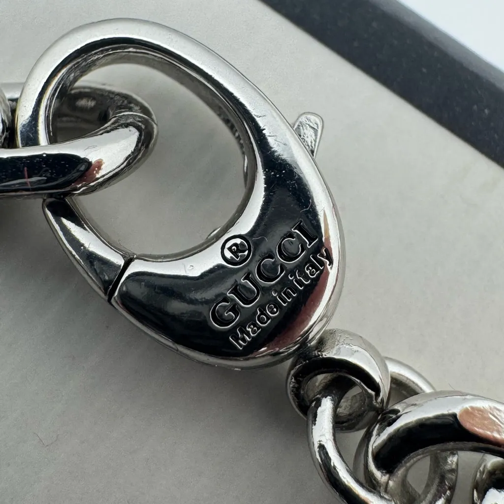 Gucci  Sterling Silver Interlocking G Enamel Chain Link Bracelet - Image 4