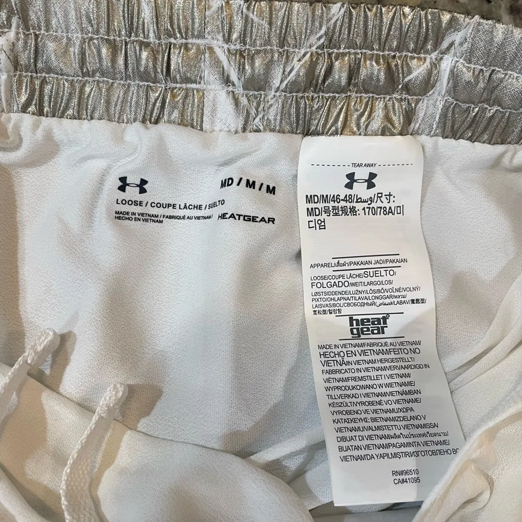 Under Armour Women's Metallic Silver and White Athletic Shorts - Image 2