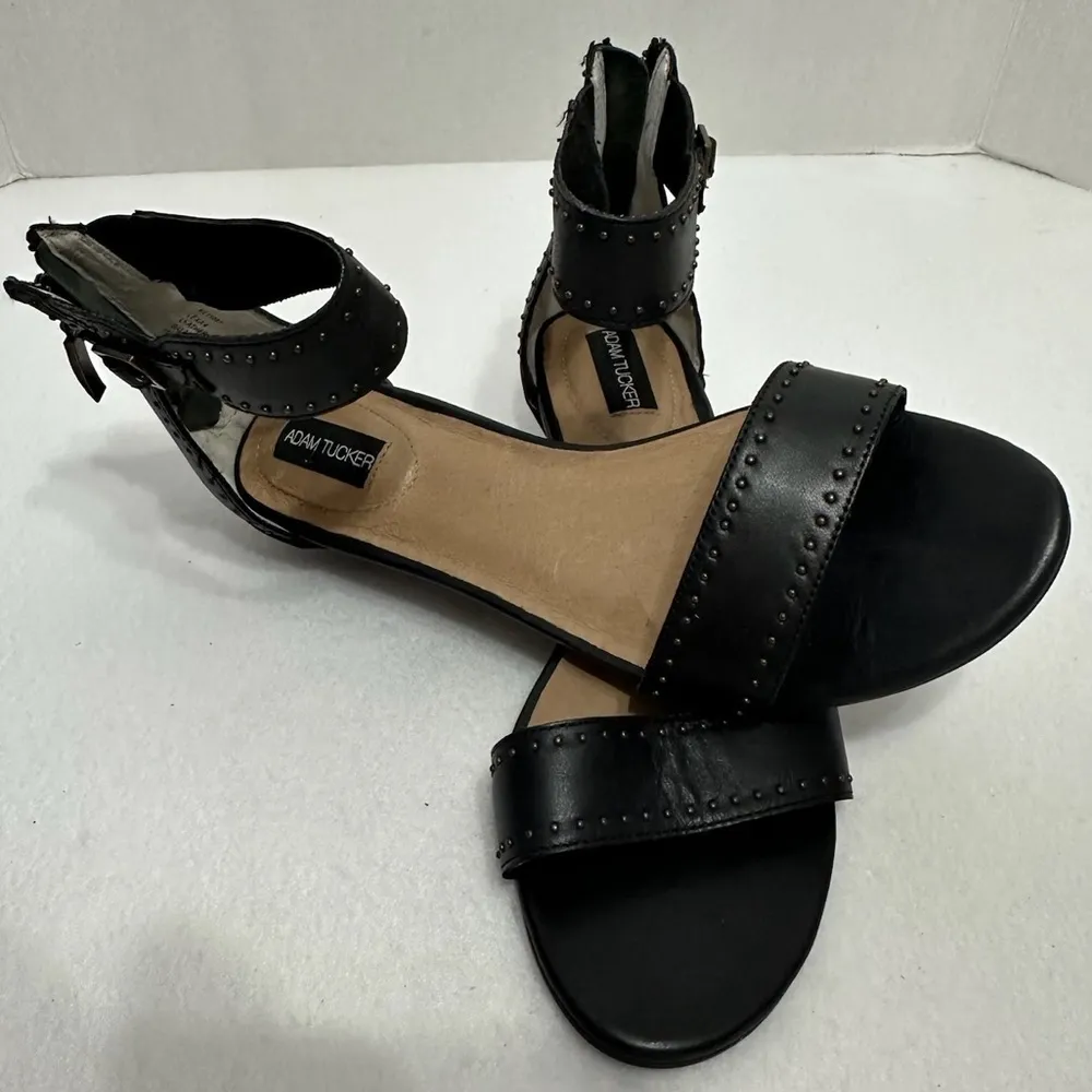 Adam Tucker Lexa Black Studded Leather Kitten Heel Ankle Strap Sandals Size 8 - Image 3