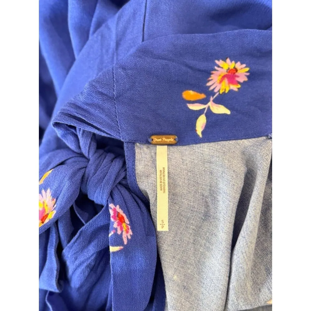 Free People Womens Dress Blue Gemma Tunic Mini Floral A Line Long Sleeve Small - Image 5