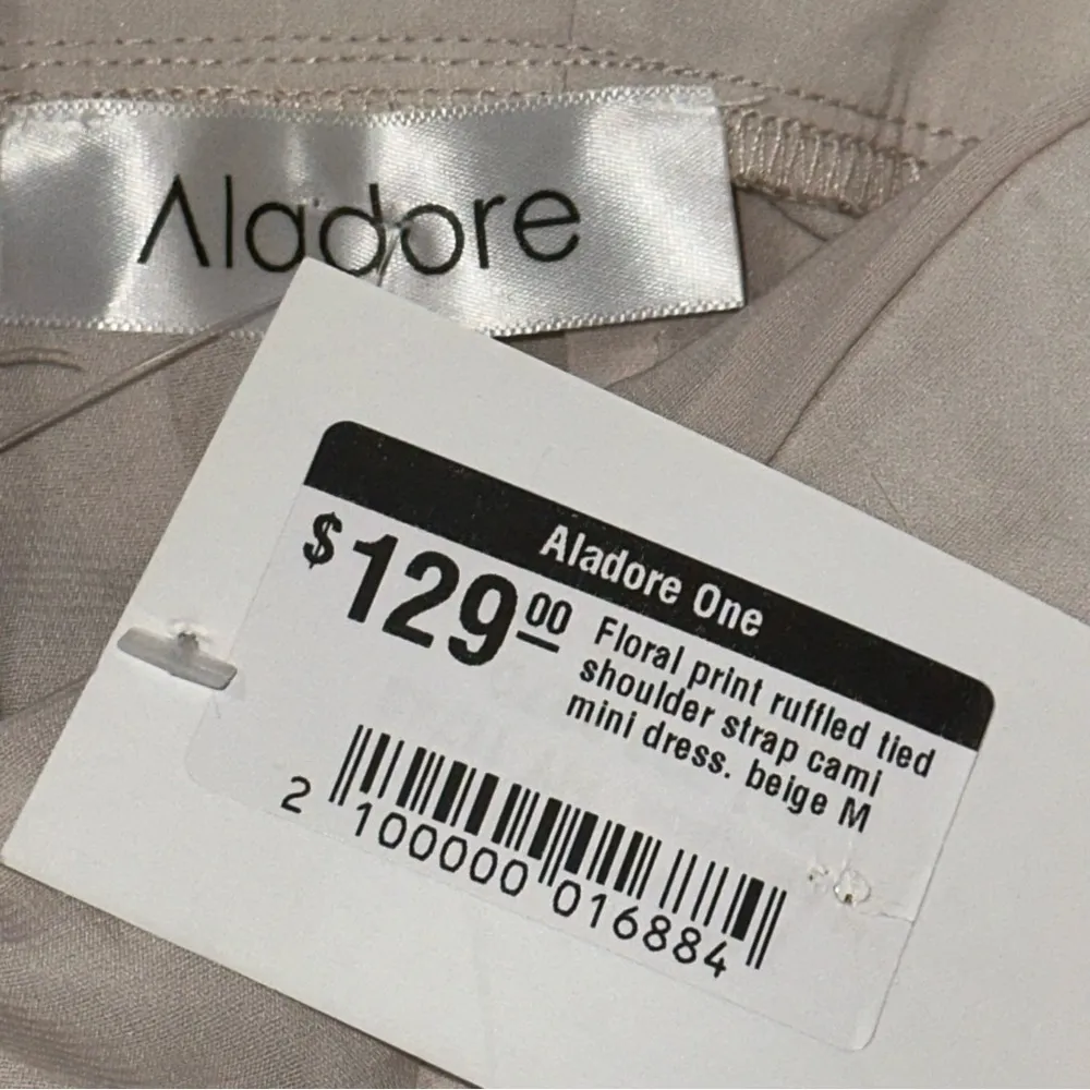 Aladore Womens Size M Tan Beige Floral Print Ruffle Cami Shoulder Tie Mini Dress Size M - Image 8