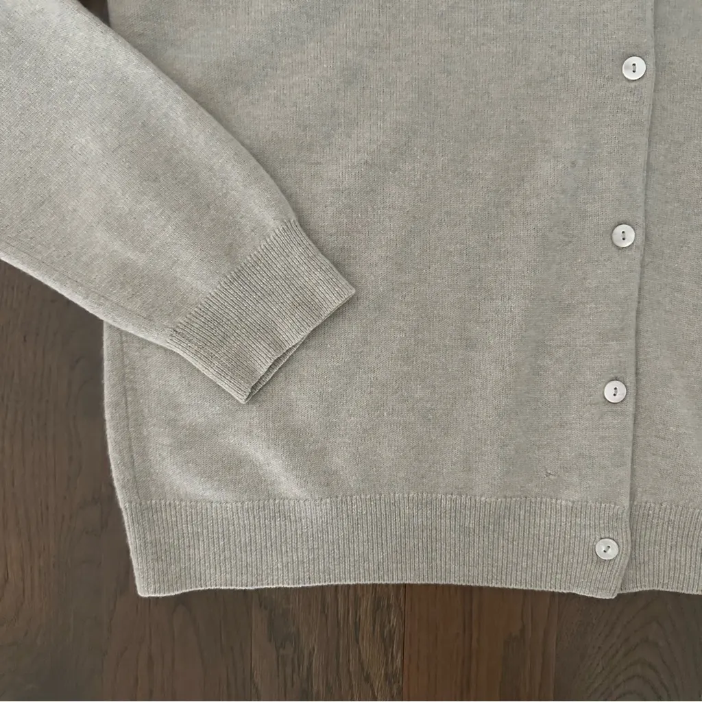 TSE 100% Cashmere Button Front Crew Neck Cardigan Sweater Heather Oatmeal Large - Image 2