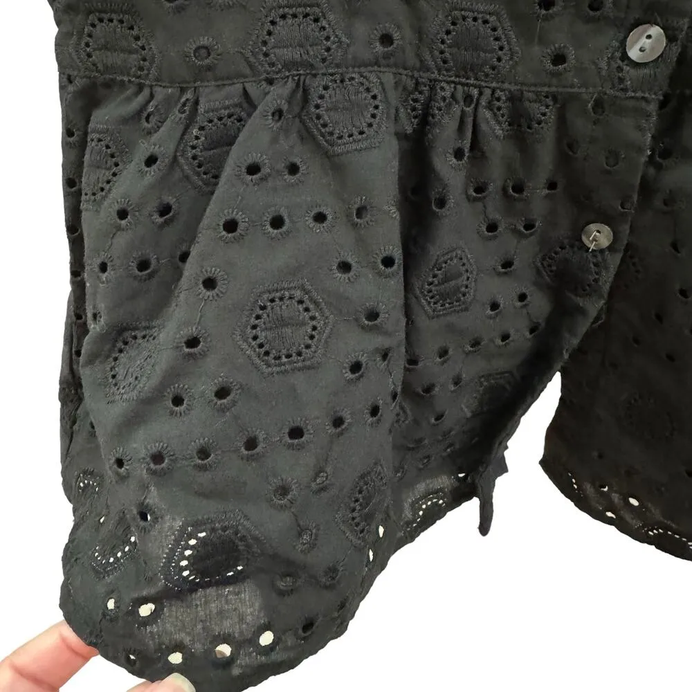 Ann Taylor Factory Black Eyelet Peplum Hem Button Down Blouse - Image 4