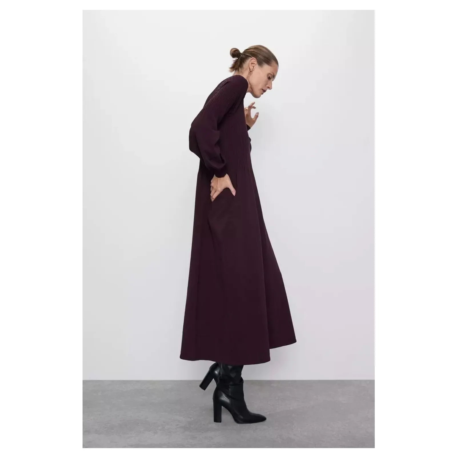 Zara Ribbed Knit Maxi Sweater Dress Size Small Purple Long Sleeve 2142/129 - Image 9