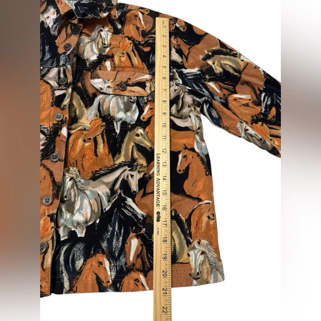 Horse Print Jacket Button Down Trucker Shacket South Western Cotton Vtg? Size M - Image 8