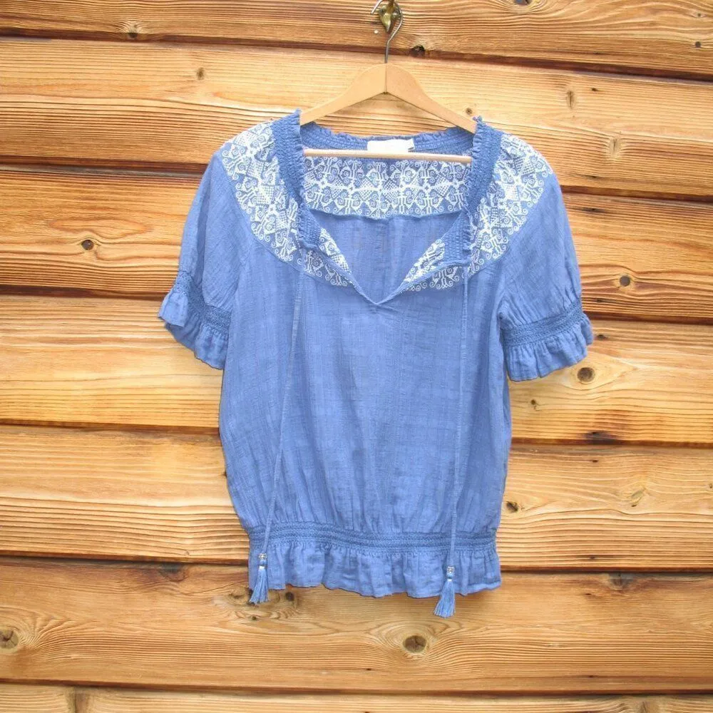 Tory Burch Gauze Cotton Embroidered Peasant Top Blous - Image 5