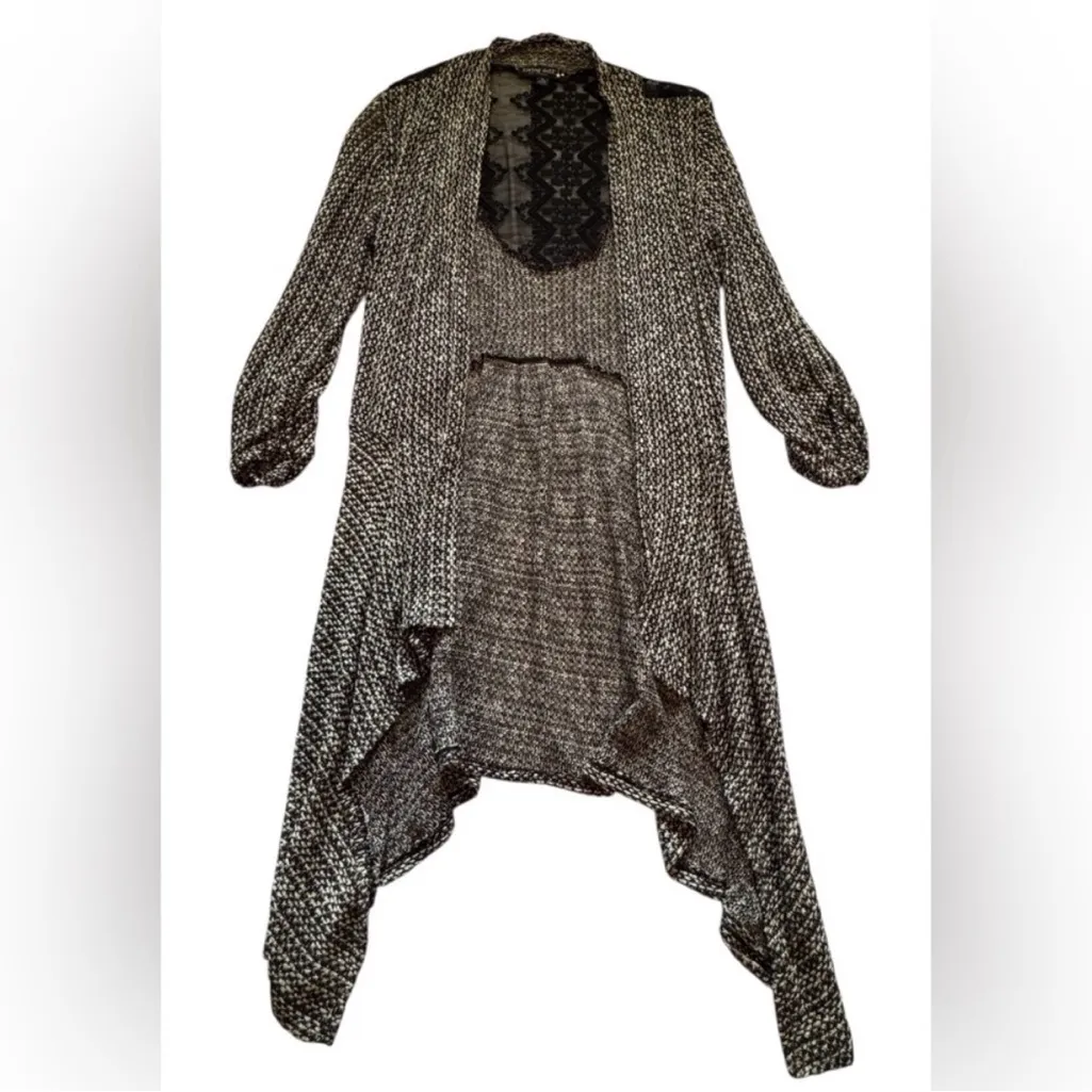 Living Doll LA Asymmetrical Draped Cardigan Dress Lace Back Sz L Made USA - Image 5