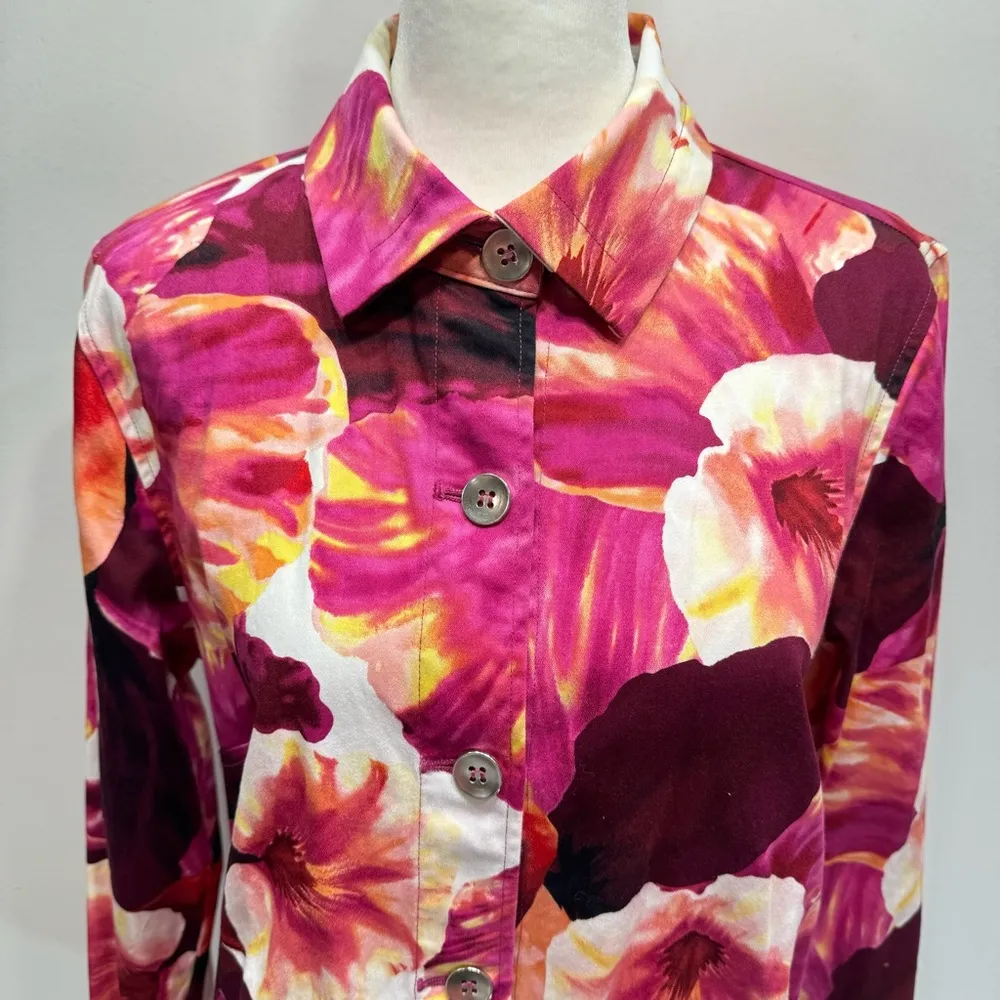 Chico’s Additions Bold Floral Print Button Front Shirt Jacket with Pockets 1/M - Image 8