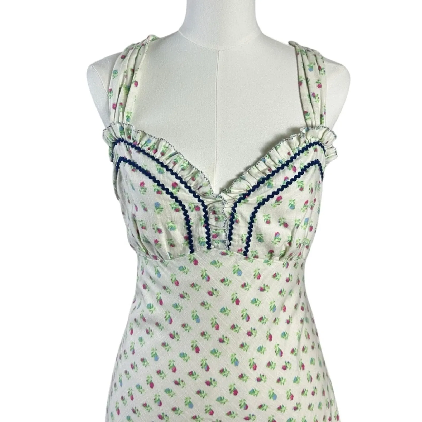 Free People Dainty Western Prairie Sweet Hearts Midi Dress in Ivory Combo Small - Image 12