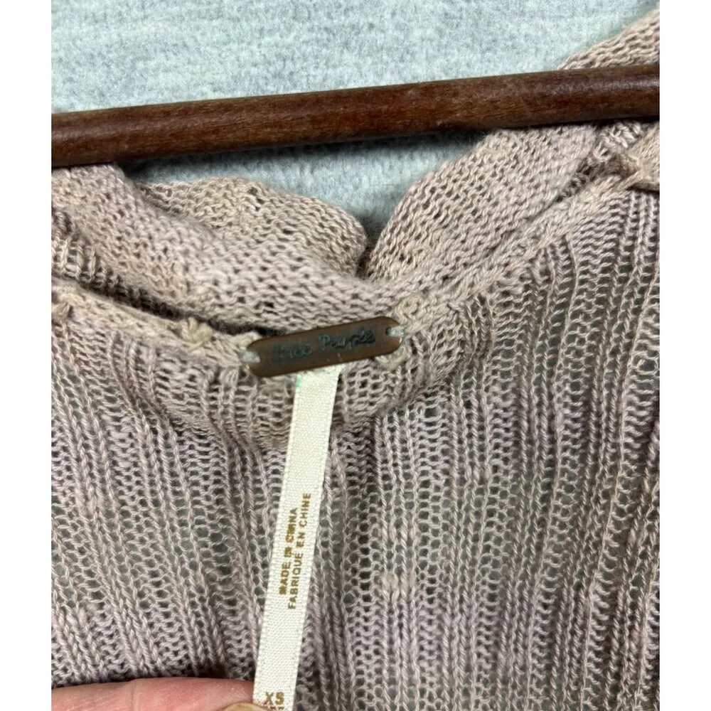 Free People Xs Pink Long Open Knit Cardigan Sweater Ribbed Cotton Blend Lightweight - Image 3