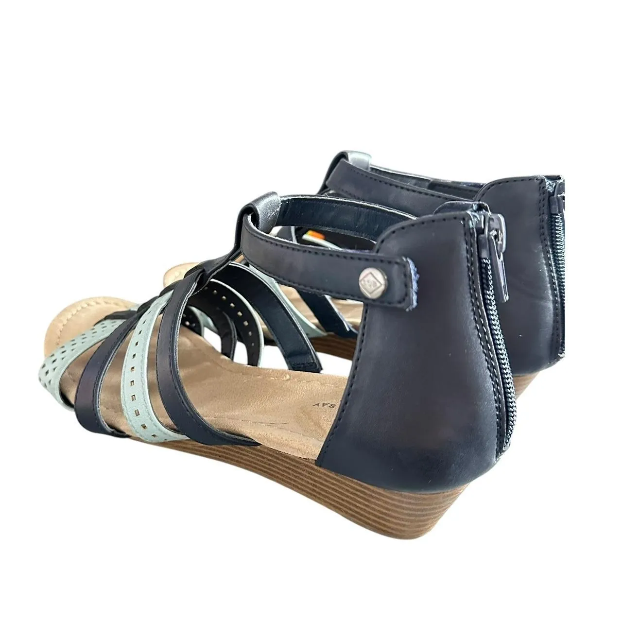 ST. JOHN'S BAY Sol Womens 7.5 Navy Mint Wedge Gladiator Sandals Flex Form - Image 4