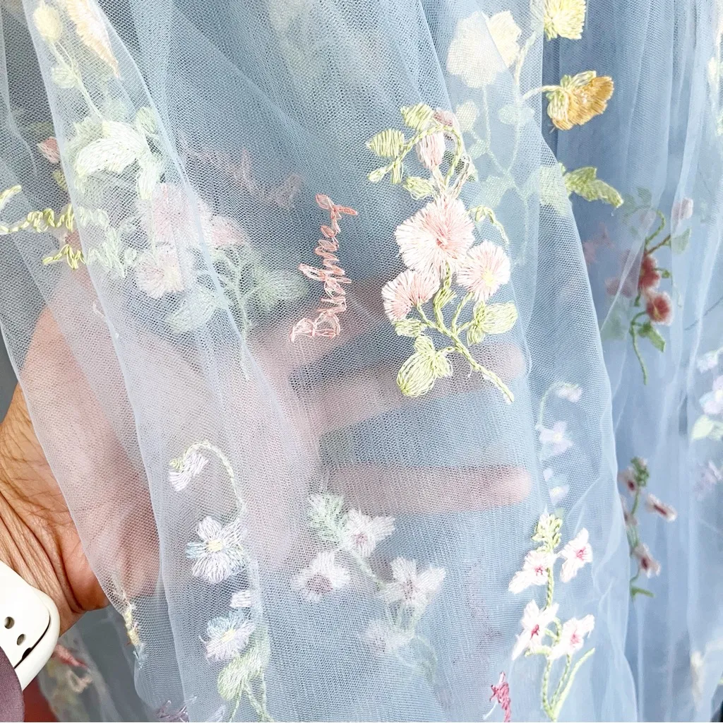 Unbranded Tulle Floral Embroidered Midi Gown Dress in Slate Blue Size 6 - Image 12