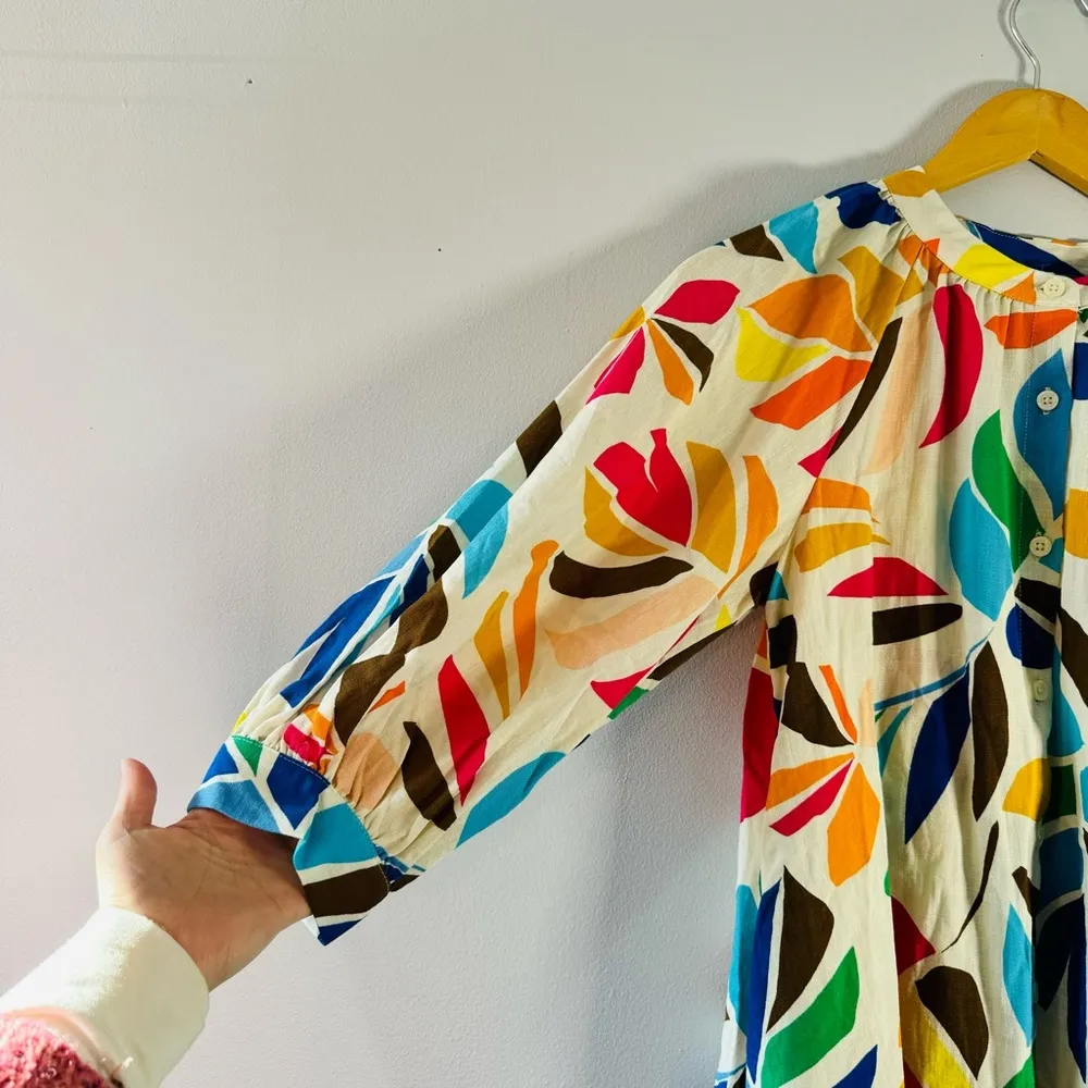 Tabitha Brown Target Botanical Print Puff Sleeve Mini Tunic Floral Dress Size XS - Image 4