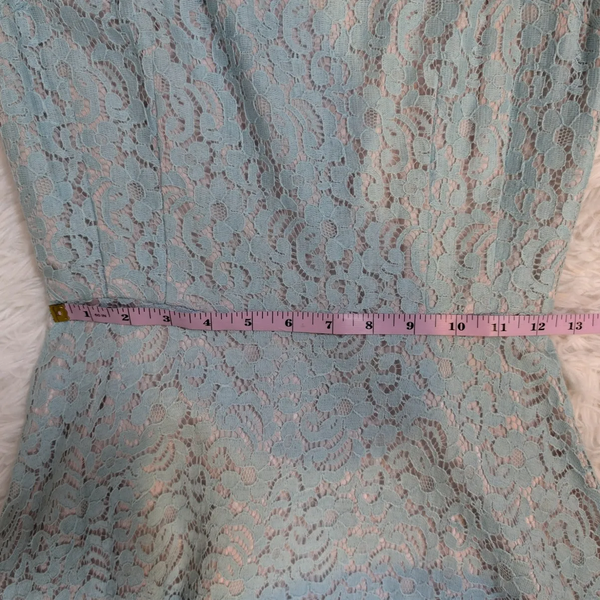 Vintage 1960s Lace Fit & Flare Dress Baby Blue - Image 7