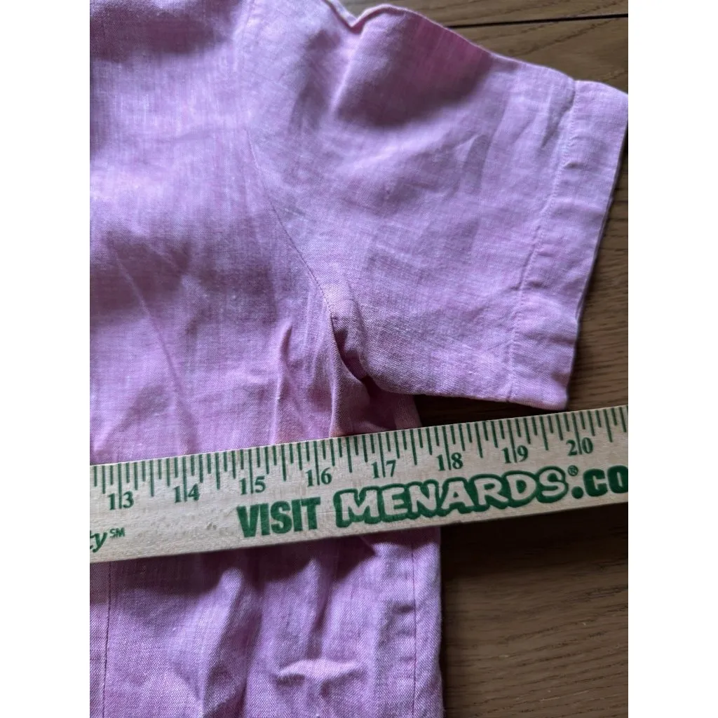 Lands‎ End Pink 100% Linen Short Sleeve Button Down Shirt Blouse Women Size 10 R - Image 5