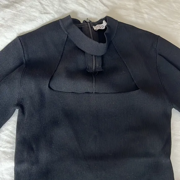 Zara Cut Out High Neck Black Top - Image 2