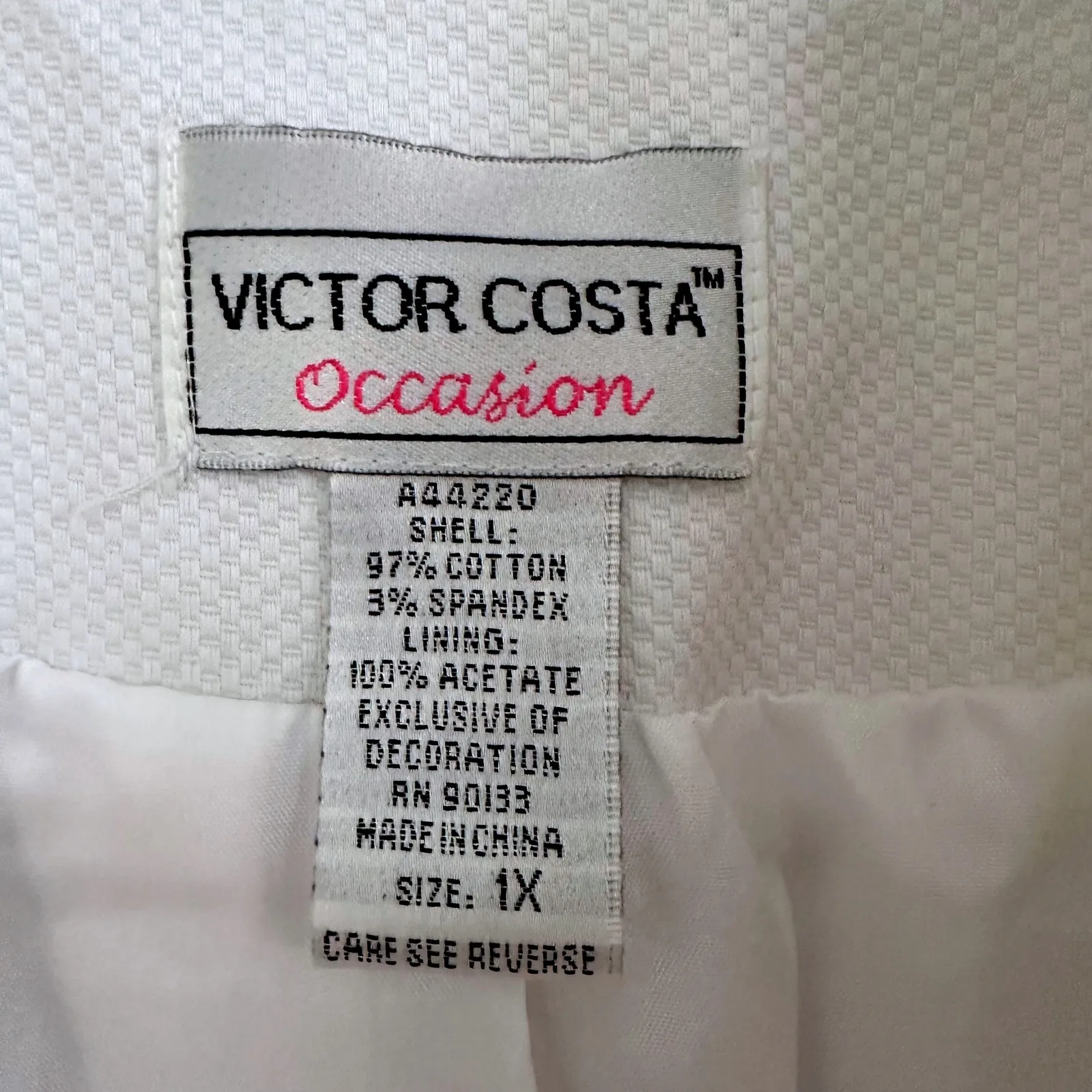 Victor Costa White Embroidered Floral Lined Coat 1X Long Jacket Mandarin Collar - Image 4