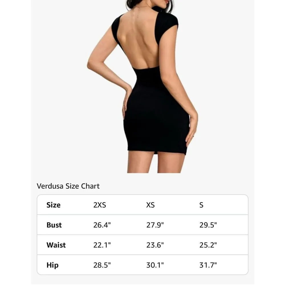 NEW Verdusa Backless Round Neck Cap Sleeve Bodycon Mini Dress XS Black - Image 2