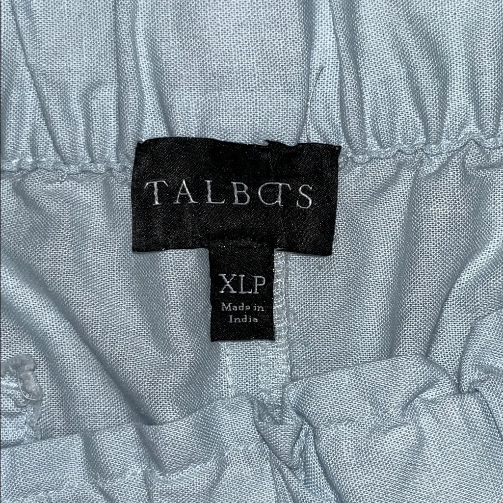 Talbots Size XLp Blue - White Floral Embroidered Linen Blend Pull On Capri Pants - Image 4