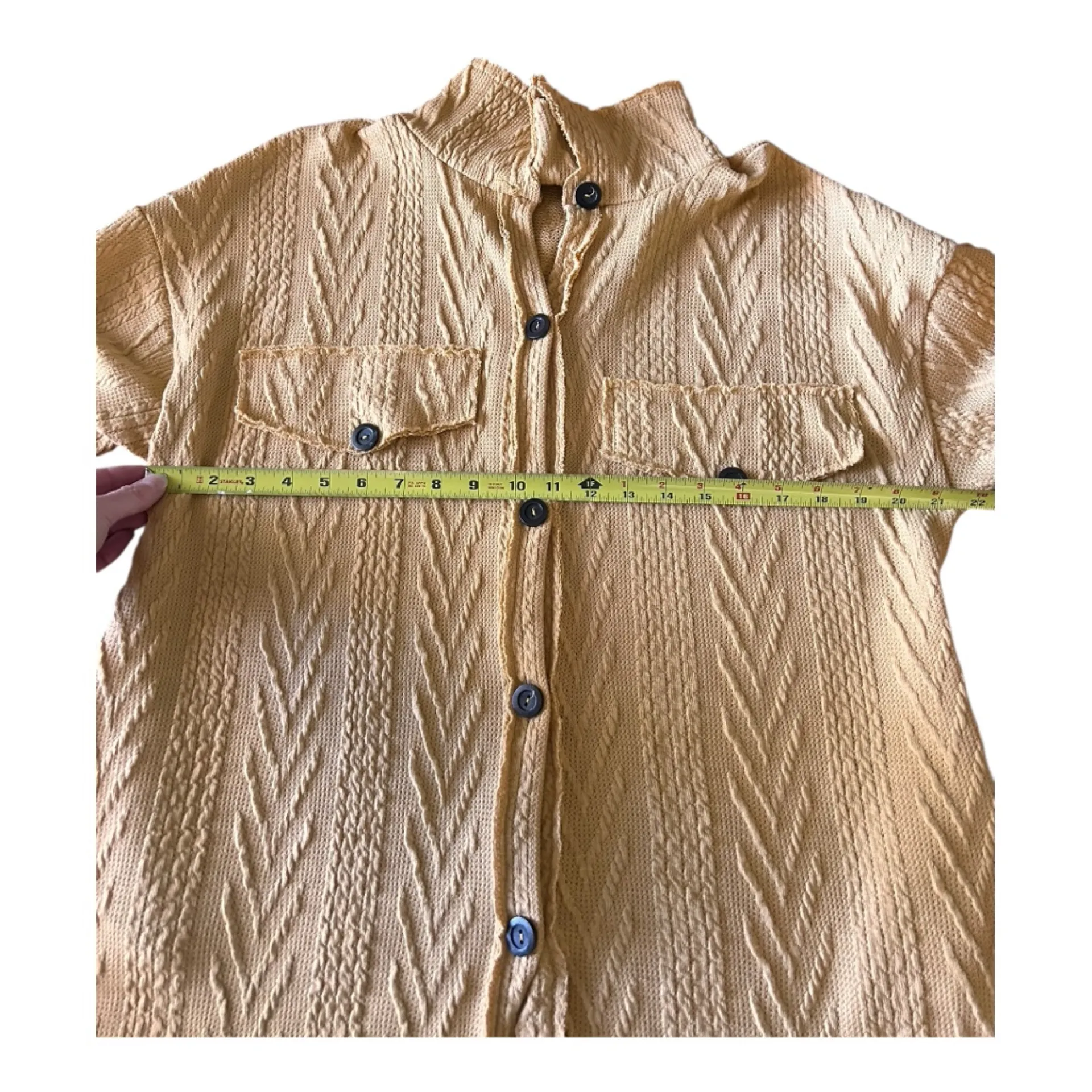 Bucket list mustard cable weave button down collared shirt L/XL Gold Size L - Image 6