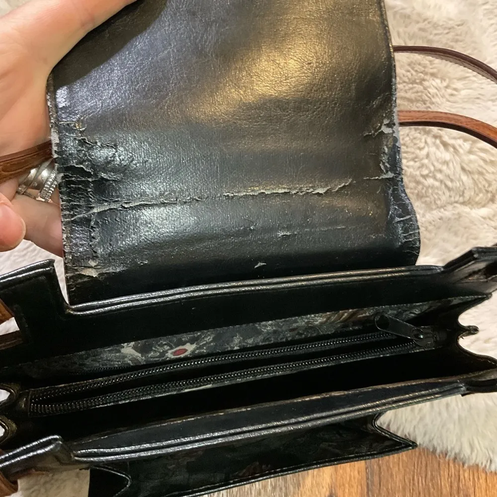 Vintage Bellerose Brown Croc Black Shoulder Bag Purse Wallet Attached Leather - Image 6