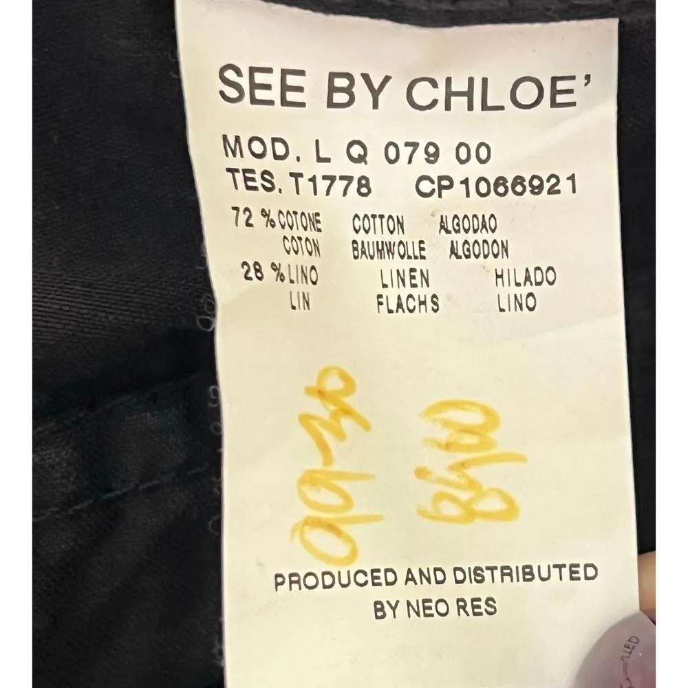 See By Chloe Chino Pants Womens 34 Black Wide Leg Cotton Linen Casual Modern - Image 10
