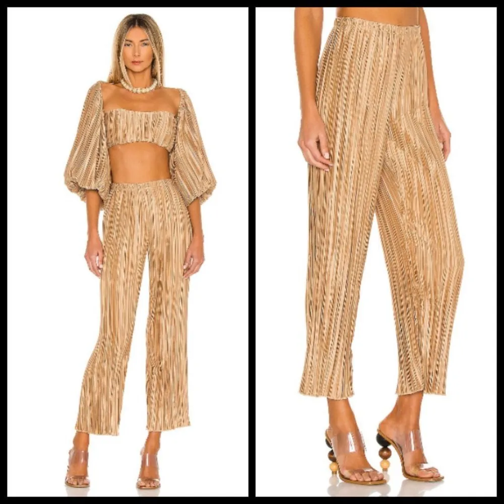 💕CULT GAIA💕 Kersti Pleated High Rise Satin Pants ~ Light Camel Medium M NWT - Image 8