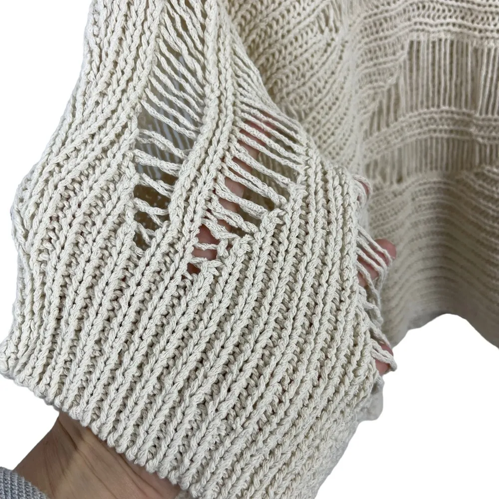 Zara Oversized Open Knit Ecru Sweater Cream Natural Size Small Long Sleeve - Image 12