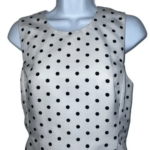 EXPRESS White With Black Polka Dot‎ Skater Dress Full Zip Back EUC 4 - Image 3
