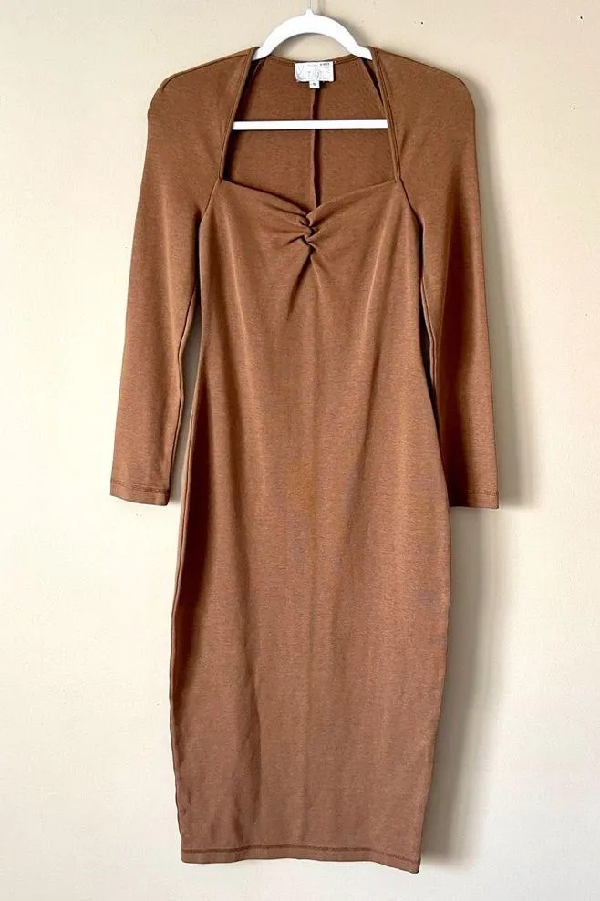 VICTOR GLEMAUD | Camel Portrait Collar Midi Dress Sz S - Image 2