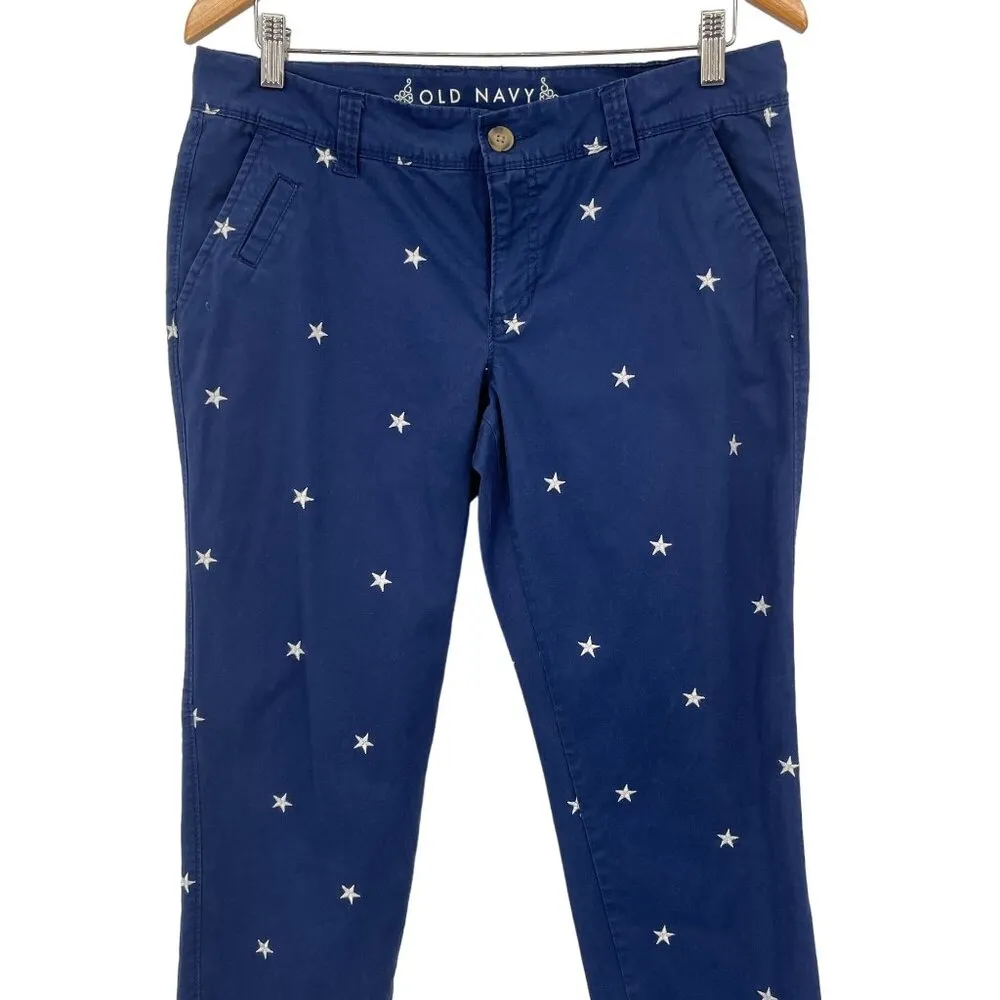 Old Navy Star Print Cropped Chino Capri Pants 4th of July Size 8 Navy Blue USA - Image 4