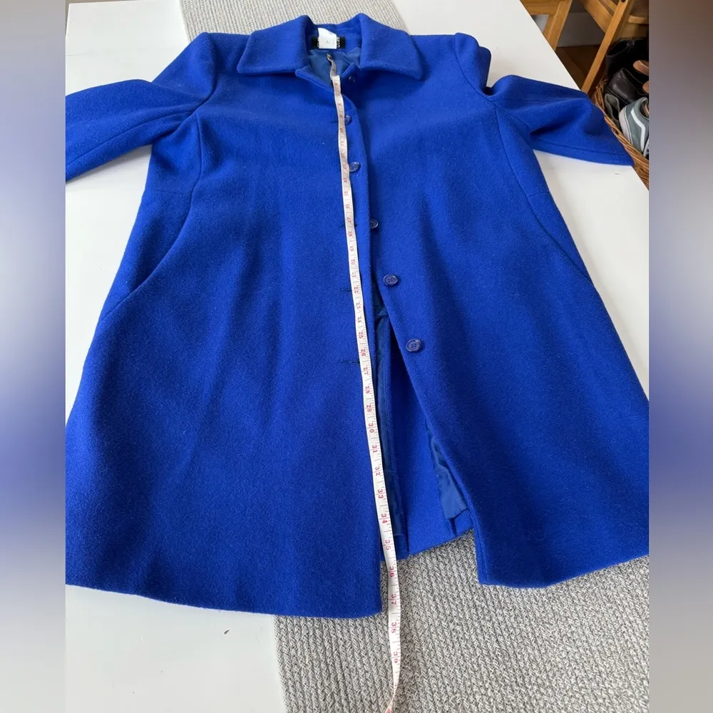 Vintage Larry Levine Classics Cobalt Blue 100% Wool Car Coat Dress Coat Sz 14 - Image 7