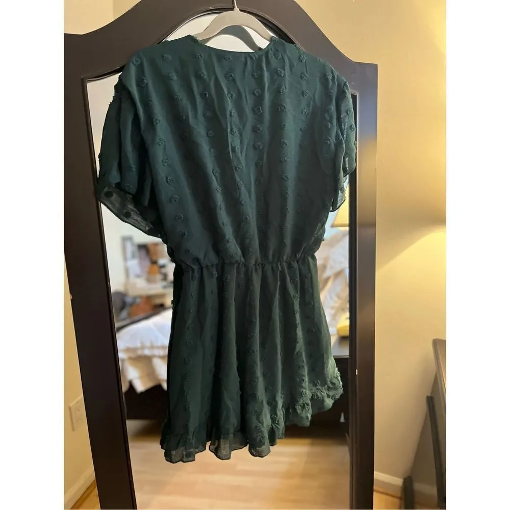 New Summer V Neck Romper Swiss Dot Flutter Sleeve Short M Green Size M - Image 2