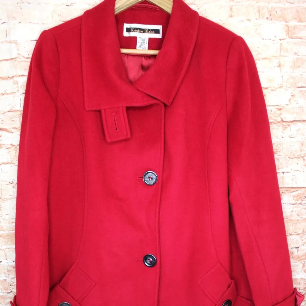 Kristen Blake | Red Australian Wool Blend Pea Coat Size M - Image 15